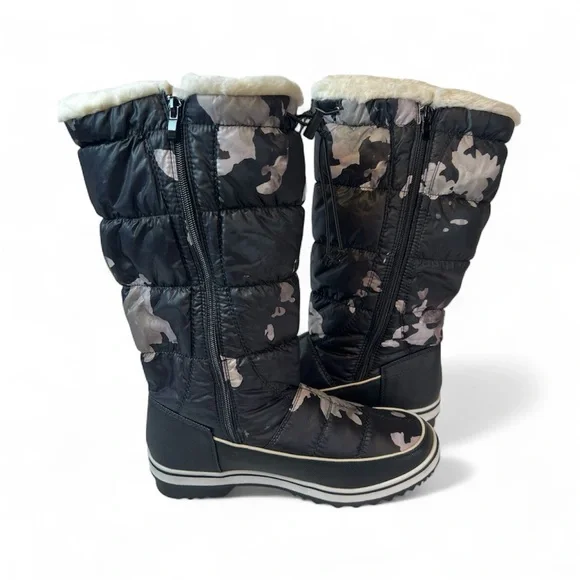 GlobalWin Women's Black & Gray Camouflage Snow Boots • Faux Fur Lining •Size 8.5 - Picture 7 of 16